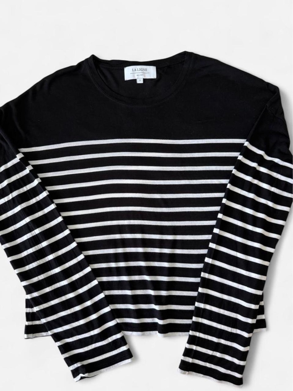 La Ligne Black and White Striped Long Sleeve Tee